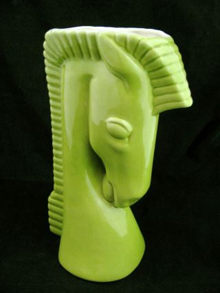 Royal Haeger Horse Head Vase Planter Green Vtg R744 Art Deco Ceramic Pottery mcm 8