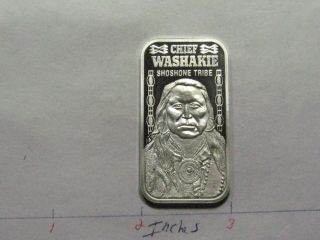 Chief Washakie Shoshone Tribe Indian 1975 Vintage 999 Silver Bar Rare D
