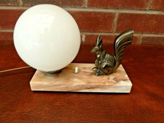 French Vintage/art Deco Table Lamp Bronzed Spelter Squirrel On Marble Base
