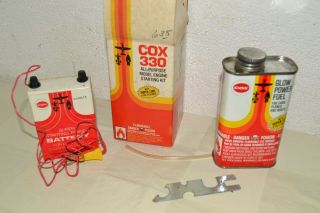 Vintage Cox Engine Starting Kit Thimble Drome Glow Fuel Can Battery Box