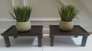 Set Of 2 Small Wooden Plant Stands Vintage