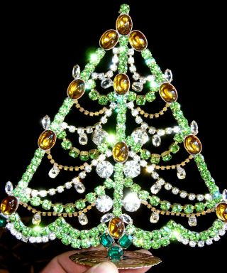 Summer Price : Vintage Rhinestone Christmas Tree Xmass Decoration Signed K269