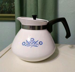 Vintage Corning 6 Cup P - 104 Blue Cornflower Coffee Carafe Tea White Pot With Lid
