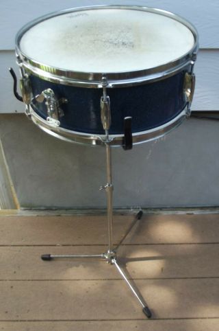 Vintage Norma Blue Sparkle 14 " Snare Drum W/stand Japan