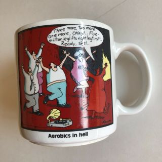 Gary Larson Far Side Coffee Mug Cup " Aerobics In Hell " Comic Vintage 1984