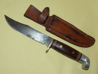 Vintage Western W36 Fixed Blade Hunting Knife And Leather Sheath Sharp