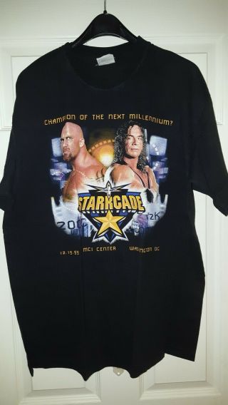 Vintage Wcw Starrcade 1999 Ppv Shirt Xl Goldberg Vs Bret Hart