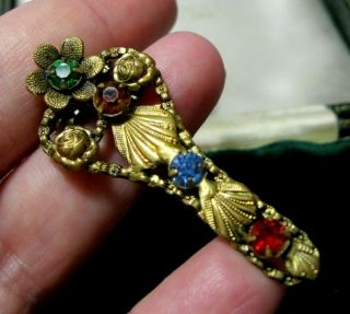 Vintage Jewellery Art Deco Czech Filigree Rainbow Crystal Dress Clip Brooch
