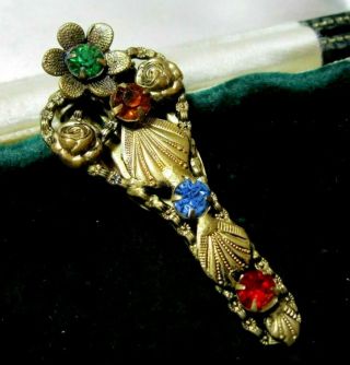 Vintage Jewellery Art Deco Czech Filigree Rainbow Crystal Dress Clip Brooch 2