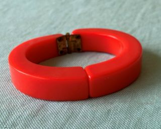 Bakelite Bright Red Hinged Chunky Cuff Bangle Clamper Vtg Bracelet