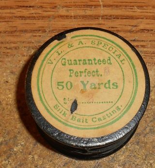 Early V.  L.  A.  Special Silk Bait Casting Line Wood Line Spool/rare