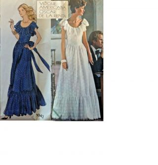 Vtg Vogue 1043 Pattern Americana Oscar De La Renta Festival Maxi Dress Gunne Sax
