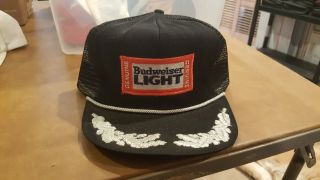 Vintage Budweiser Light Beer Patch Snapback Hat Cap Trucker Skate Mesh