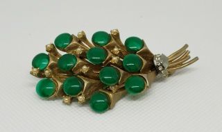 Vintage Jewelry Stunning Brooch Signed Har Green/jade Glass Cabochons Bouquet