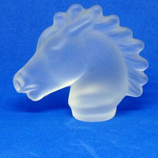Sevres Vintage Frosted Crystal Mustang Horse Bust Paperweight France Figurine