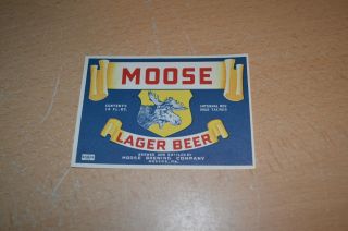 Vintage Moose Brewing Co Moose Lager Beer Label Roscoe Pa Irtp