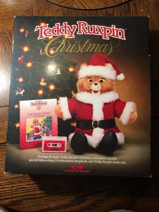 Vintage Teddy Ruxpin Toy Bear Santa Claus Christmas Outfit Tape Book 1985