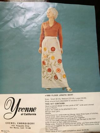Yvonne Of California Vintage Orange Floor Length Skirt Crewel Kit Unworked
