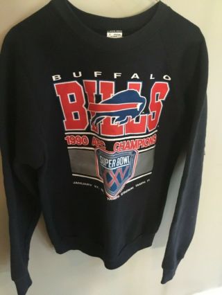 Buffalo Bills 1990 Superbowl Xxv Mens L Black Sweatshirt Rare Vintage Made Usa