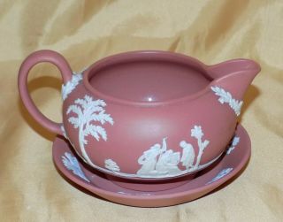 Vintage Wedgwood Terracotta Jasper Porcelain Neoclassical Creamer & Drip Saucer