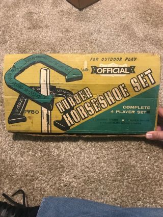 Vintage Childs Rubber Official Horseshoe Game Set Box