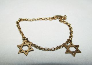 Vintage Gold Plated Girls Jewish Star Of David Charms Chain 7 " Bracelet