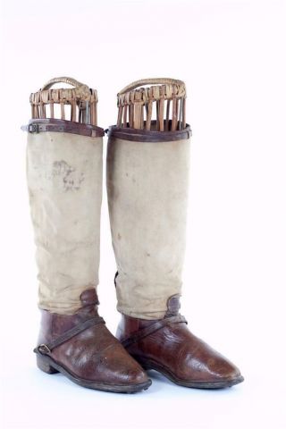 Vintage Fotnum & Masons Canvas & Leather Riding Boots With Wicker Trees