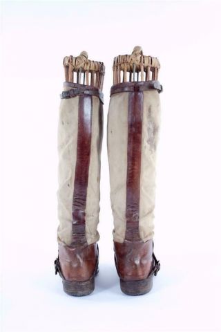 Vintage Fotnum & Masons Canvas & Leather Riding Boots with Wicker Trees 3
