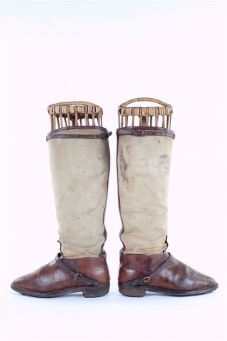 Vintage Fotnum & Masons Canvas & Leather Riding Boots with Wicker Trees 4