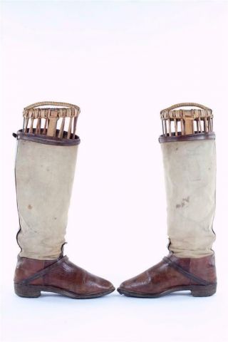 Vintage Fotnum & Masons Canvas & Leather Riding Boots with Wicker Trees 5