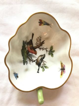 Vintage Herend Rothschild Bird Leaf Form Dish With Green Handle