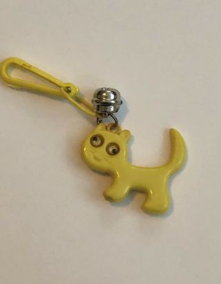 Vintage 80s Bell Charm Clip Plastic Yellow Cat Kitty Googly Eyes