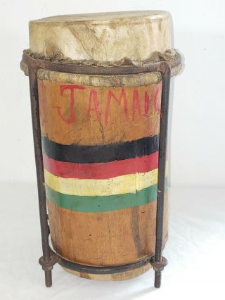 Vintage Jamaican Wood Wooden Hand Made Drum Instrument Attic Find