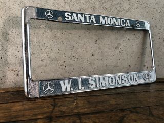 Vintage Mercedes Plate Frame Santa Monica Ca W.  I.  Simonson Wi License B3