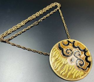 Vintage Necklace Signed India 24” Long Enameled Copper
