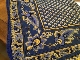 Vintage Williams Sonoma Tablecloth 70 " X 70” Blue Yellow Paisley Floral India