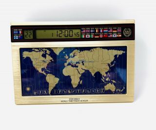 Seiko Olympics World 27 Time Zones Touch Sensor Desk Clock Map Japan Vintage