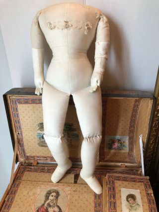 Antique Large Cotton Stuffed Doll Body W/leather Arms