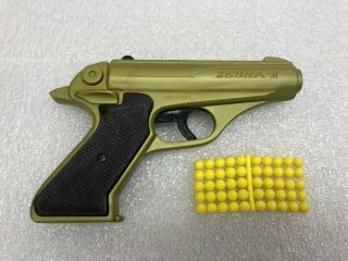 Vintage 1960s Rayline Zebra Ii Toy Ray Gun Plastic Pellet Automatic Pistol Gold