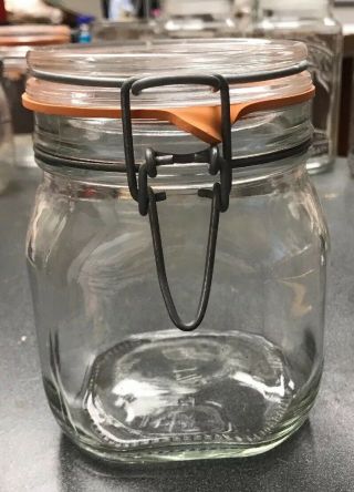 Vintage Fifo Italian Glass Canning Jar Gasket And Lid 3/4 L Liter W Wire Bail