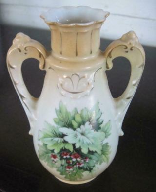 Vintage Handled Austrian Floral 6 " Vase