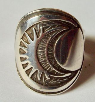 Vintage Mexico 925 Cii Sterling Silver Sun And Moon Ring Size 7 1/2