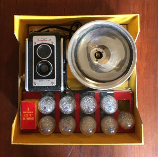 Vintage Kodak Duaflex Iii Flash Outfit Camera,  Flash Attachment & Box -