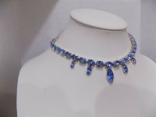 Vintage Kramer Signed Baby Blue Rhinestone Necklace 15 " Looks