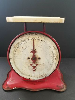 Vintage Pelouze Family Scale Deluxe 24 Lb.  Red And White