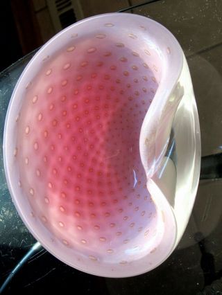 Vtg Art Glass Murano Pink Controlled Bubble 7 1/2 " X 5 " Geode Paperweight Bowl
