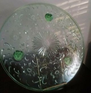 Vintage Green Glass Cake Plate With Risers Pat.  Applied For.