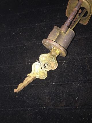 Vintage Keys Independent Lock Co.  Brass Rim Cylinder Ornate Gold 2 Keys,  Lock