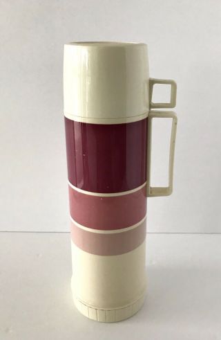 Vintage Mcm Thermos Pink Flip N Pour Striped Hot Cold Filler Jar Stripes 10 Oz.