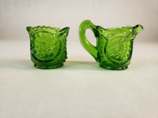 Vintage Glass Emerald Green Creamer And Open Sugar Bowl